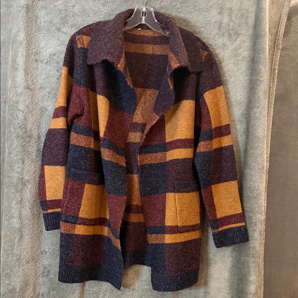 Joseph Ribkoff Multi Coat Multicolor Plaid Cardigan Sz L